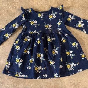Carter's Long Sleeve Navy Dress with Yellow Floral Pattern, Size 9M